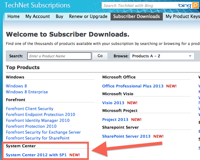 Microsoft System Center with SP1 is available.